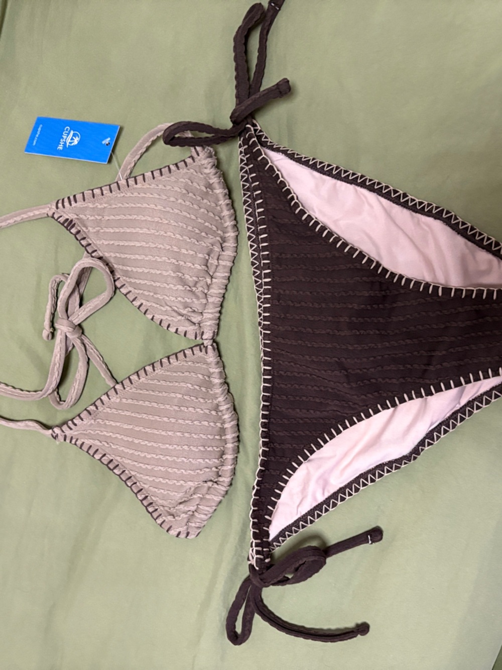 Cupshe Two-Tone Brown & Beige Tie-Side Bikini